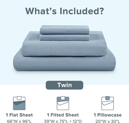Comfort Spaces 100% Cotton Sheet Set Breathable, Lightweight, Soft with 12" Elastic Pocket Fits up to 14" Mattress, All Season Cozy Bedding, Matching Pillow Case, Twin Blue 3 Piece