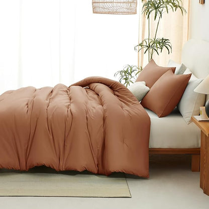 CozyLux King Size Comforter Set Pumpkin, 3 Pieces Solid Comforters King Size Breathable Quilted Bedding Sets, Fall Luxury Soft Lightweight Bed Set with Down Alternative Comforter and 2 Pillowcases