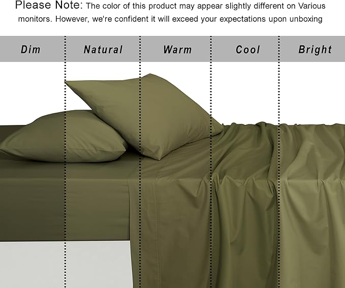 RUVANTI 100% Organic Cotton Sheets King Size, Percale Weave, GOTS Certified, 4-Piece Set, Deep Pocket 15", Crisp & Breathable, Soft Durable Bedding, Sábanas Algodón Orgánico – Olive