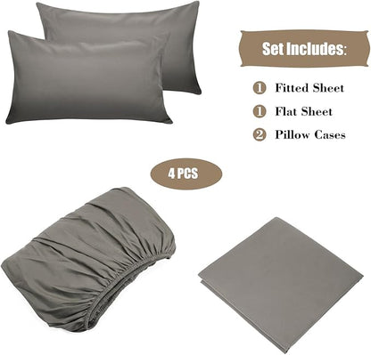 4 Piece Bed Sheet Set (Queen,Gray) 1 Flat Sheet,1 Fitted Sheet and 2 Pillow Cases,Brushed Microfiber Luxury Bedding with Deep Pockets