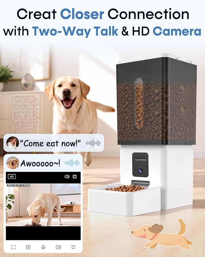 12L Large Dog Automatic Feeder with HD Camera: 50 Cups/20-Day Food Capacity | Easy Setup Timed Dog Feeder for Travel & Business Trips, Anti-Clog for 2-18mm Large Kibble