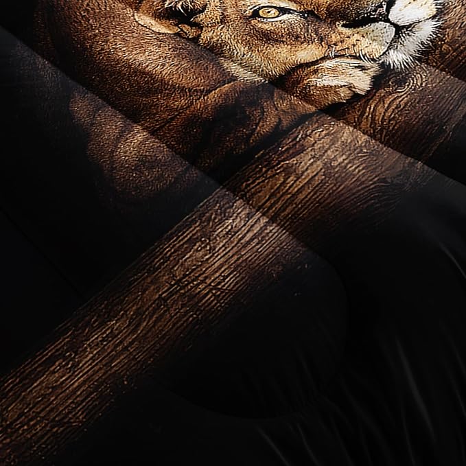 Lion and Lioness Comforter Set King Size,Lion Bedding Set King,King Animal Print Black Comforter Set,Tropical African Animal 3D Print Bedding Black Bed Set