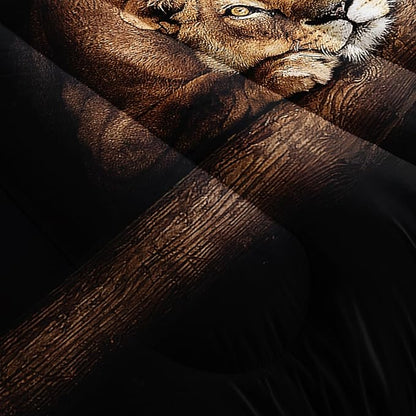 Lion and Lioness Comforter Set King Size,Lion Bedding Set King,King Animal Print Black Comforter Set,Tropical African Animal 3D Print Bedding Black Bed Set