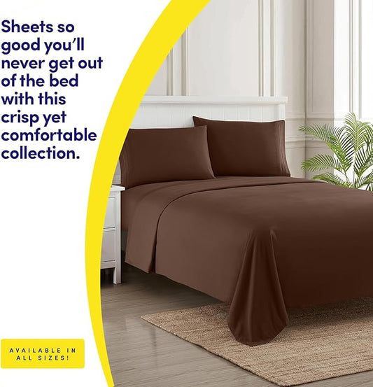 1500 Supreme Collection RV Short Queen Sheets Set, Brown - Short Queen Bed Sheets for RV Camper Mattress, 1500 Supreme Collection Soft Sheets, RV Queen Size, Brown