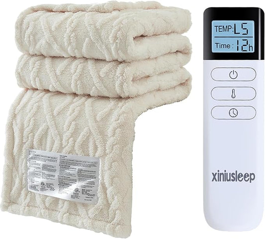 Heated Blanket Electric Blanket, 62"×84" Heating Blanket, 5 Heating Level, 1-12 Hour Auto Off, Intelligent Overheat Protection (Beige)