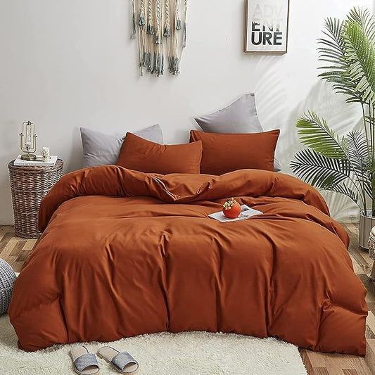 Houseri Burnt Orange Comforter Set Twin Kids Girls Boys 3 Pieces Terracotta Caramel Bedding Sets Rust Brown Comfy Soft Dusty Orange Bedding Solid Color Cinnamon Bed Comforters Quilts Twin Size