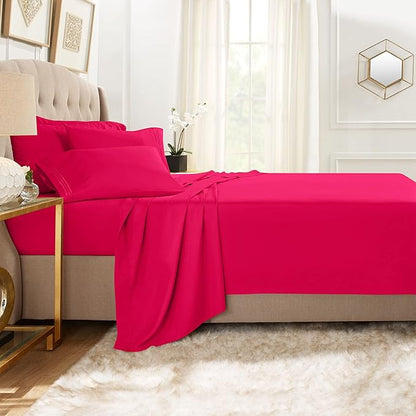 Clara Clark Full Sheets, 6 Piece Set - Hotel Luxury Bed Sheets, Super Soft Bedding Set, Full Size, Hot Pink
