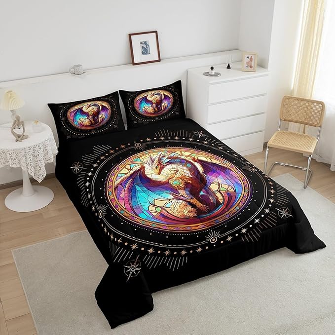 Feelyou Dragon Comforter Set Toddler Size Dragon Stuff Comforter for Boys Girls Teens Wild Life Bedding Set Dragon Decor Duvet Set Room Decor Black Yellow Quilt Set