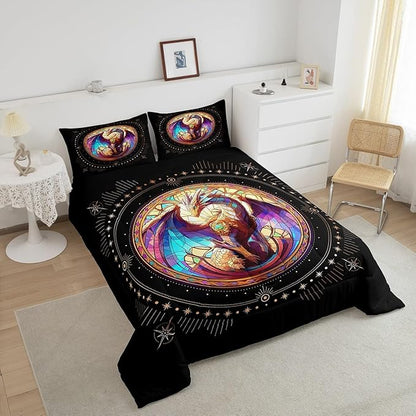 Feelyou Dragon Comforter Set Toddler Size Dragon Stuff Comforter for Boys Girls Teens Wild Life Bedding Set Dragon Decor Duvet Set Room Decor Black Yellow Quilt Set