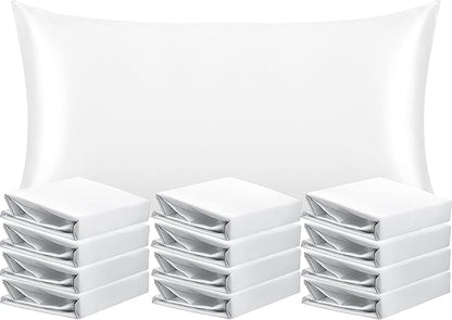 NTBAY 12 Pack Satin King Pillowcases for Hair and Skin, Luxurious and Silky Pillow Cases with Envelope Closure, 20 x 36 Inches, White