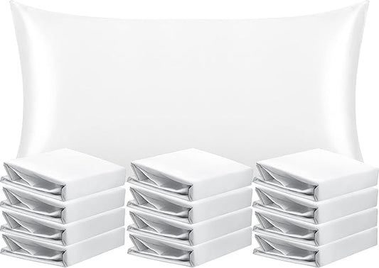 NTBAY 12 Pack Satin King Pillowcases for Hair and Skin, Luxurious and Silky Pillow Cases with Envelope Closure, 20 x 36 Inches, White