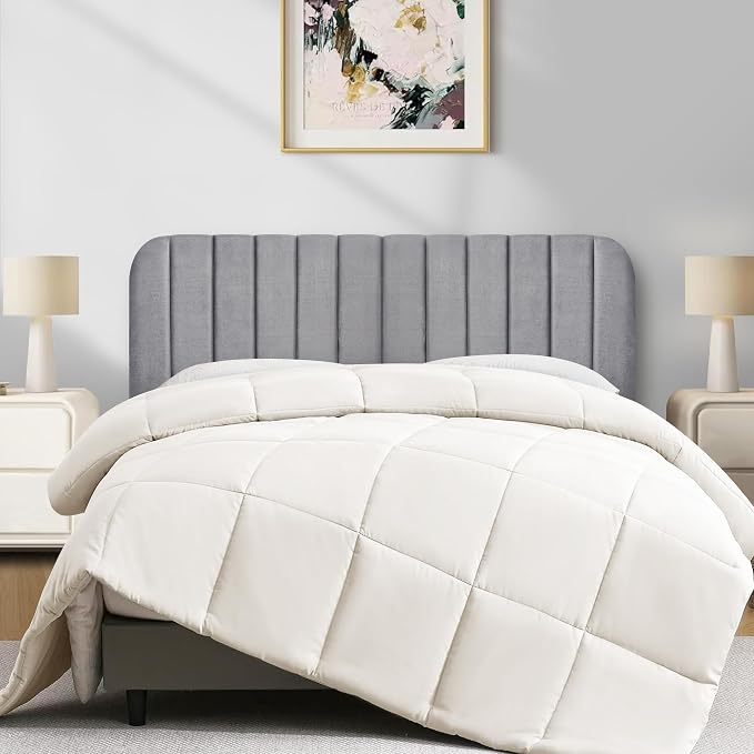 Queen Headboard Only - Upholstered Headboard for Bed, Easy Assembly, Velvet Covered Sponge, Place Between Bed & Wall, Adjustable Metal Legs with Non-Slip Pads, Grey