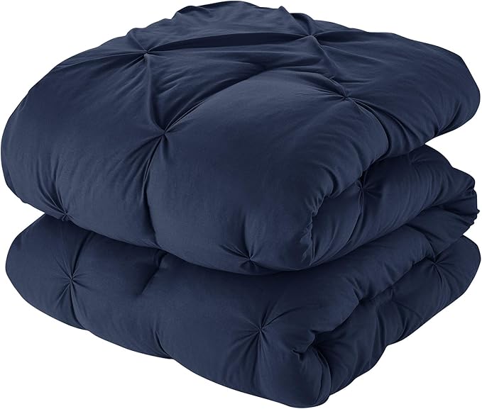 Comforter Set 8 Piece Bed in a Bag Design, Bed Sheets, 2 Pillowcases, & 2 Shams Down Alternative All Season Warmth, King, Pintuck Navy, (Pack of 3)