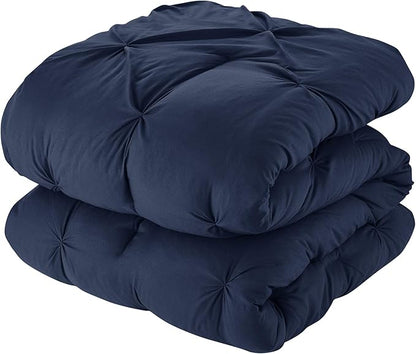 Comforter Set 8 Piece Bed in a Bag Design, Bed Sheets, 2 Pillowcases, & 2 Shams Down Alternative All Season Warmth, King, Pintuck Navy, (Pack of 3)