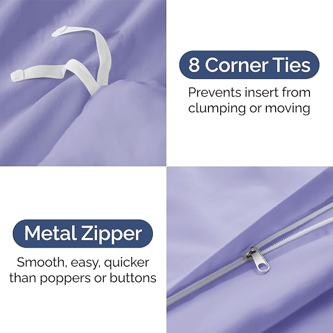 Duvet Cover Queen Size Set - Extra Soft Queen Duvet Cover 90" x 90" with 2 Pillow Shams - Hotel Luxury, Easy Care & Fade Free w/ Zipper Closures & Ties - All Season, Comfy and Breathable (Lavender)