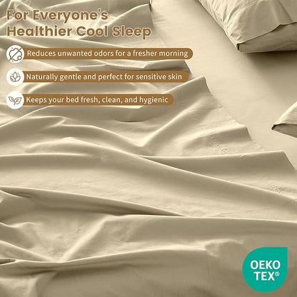 100% Linen Sheet Set Queen Size Extra Deep Pocket Fits 18-24 Inch Mattress, Breathable & Soft, Smooth 4-Piece Set for Thick Mattresses Hotel Luxury Bedding（Queen, Brown Taupe）