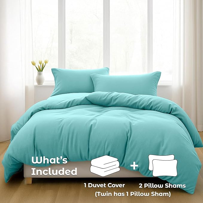 Pure Bedding Duvet Cover King Size - 3 Pieces Extra Soft Bedding Set, Includes 1 Duvet Cover 104x90 Inches with Zipper Closure & 2 Pillow Shams, Comforter Not Included, Aqua