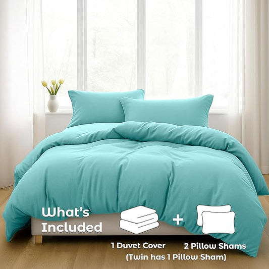 Pure Bedding Duvet Cover King Size - 3 Pieces Extra Soft Bedding Set, Includes 1 Duvet Cover 104x90 Inches with Zipper Closure & 2 Pillow Shams, Comforter Not Included, Aqua