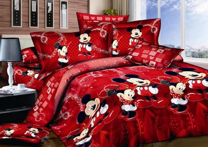100% Cotton Kids Reversible Printing Mickey Mouse Couples Duvet Cover 3PCS Bedding Set with Zipper Closure, Full(No Comforter)