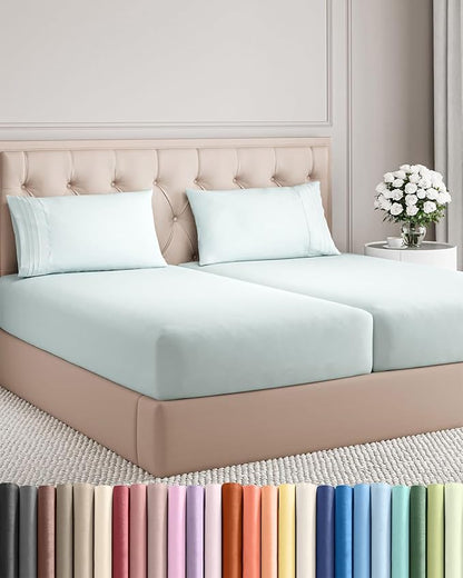 Split King Size 5 Piece Sheet Set - Comfy Breathable & Cooling Bed Sheets Set - Hotel Luxury Bedding for Women, Men, Kids, Teens, Boys & Girls - Deep Pockets, Soft, Wrinkle Free - Oeko-Tex - Ice Blue