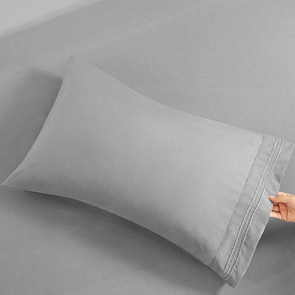 YIYEA King Size Pillow Cases Set of 4, Ultra Soft 1800TC Hotel Quality Double Brushed Microfiber Embroidered Pillowcases and Floral Pillow Covers, Envelope Closure, Fade Resistant (20"x36")