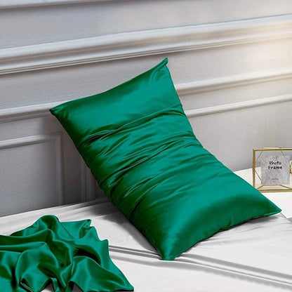 NTBAY 12 Pack Satin Standard Pillowcases for Hair and Skin, Luxurious and Silky Pillow Cases with Envelope Closure, 20 x 26 Inches, Dark Green