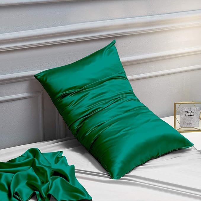 NTBAY 2 Pack Satin Queen Pillowcases for Hair and Skin, Luxurious and Silky Pillow Cases with Envelope Closure, 20x30 Inches, Dark Green