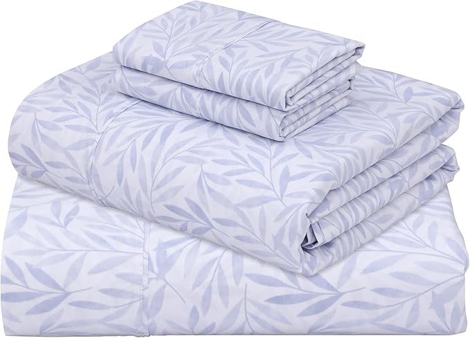 ZOYER 100% Cotton Sheets – King Size Percale Bedding, Cooling & Breathable, Durable with a Crisp, Soft & Comfortable Feel, 16" Deep Pocket, 4-Piece Set, Blue Autumn