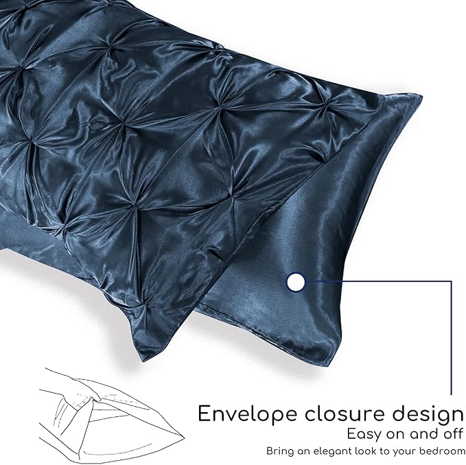MR&HM Satin Comforter King 7 Pieces - Luxurious Pinch Pleat Bedding Set with Comforter, Flat Sheet, Fitted Sheet, Pillowcases & Shams, Super Silky Soft Bed Set for All Season (King, Mood Indigo)