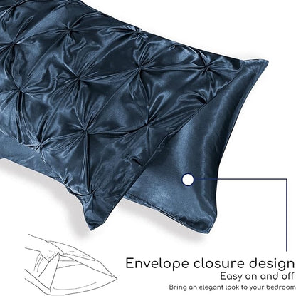 MR&HM Satin Comforter King 7 Pieces - Luxurious Pinch Pleat Bedding Set with Comforter, Flat Sheet, Fitted Sheet, Pillowcases & Shams, Super Silky Soft Bed Set for All Season (King, Mood Indigo)