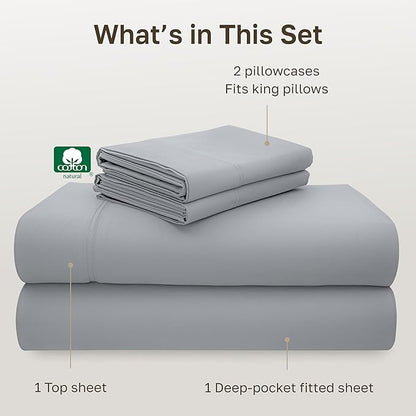 California Design Den California King Sheet Set - 100% Cotton, 600 Thread Count Deep Pocket Cal King Sheet Set, Luxury Hotel-Quality, Soft Sateen Weave - Light Grey