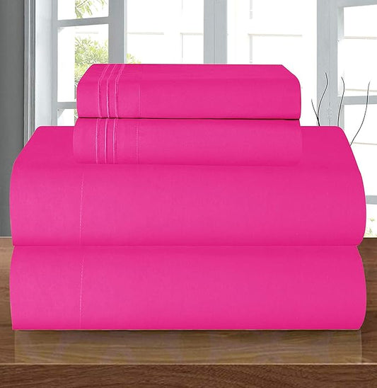 Elegant Comfort Luxury 1500 Premium Hotel Quality Microfiber 4-Piece Sheet Set - Wrinkle Resistant, All Around Elastic Fitted Sheet, Deep Pocket up to 16", Full, Hot Pink (Pack of 12)