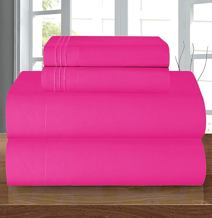 Elegant Comfort Luxury 1500 Premium Hotel Quality Microfiber 5-Piece Sheet Set - Wrinkle Resistant, All Around Elastic Fitted Sheet, Deep Pocket up to 16", Split King, Hot Pink