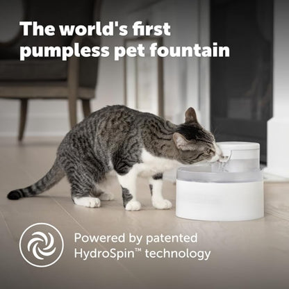 PetSafe Outlast Pumpless Cat Water Fountain, 60 oz/1.7L, Dishwasher Safe | Pumpless HydroSpin Design Circulates 60 Oz Water, Ion-x Carbon/Ion-Exchange Filter, Smart Sensors Slow Flow at Night