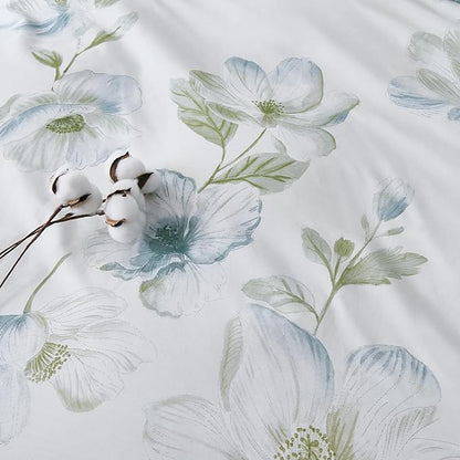 OAITE Duvet Cover Set Queen Size Floral Pattern 500 Thread Count Ultra Soft 100% Cotton Duvet Cover Sets 3-PC, Breathable Duvet Cover with Zipper Closure & Corner Ties