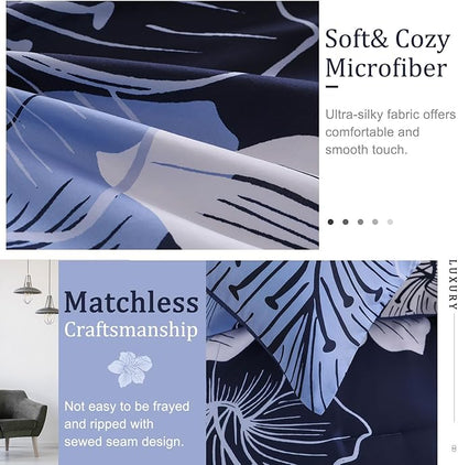 Menghomeus California King Comforter Set Navy Blue Floral Bedding Comforter Sets - Soft Microfiber Bed Set for All Season 3 Piece Botanical Flowers Comforter, Pillowcases