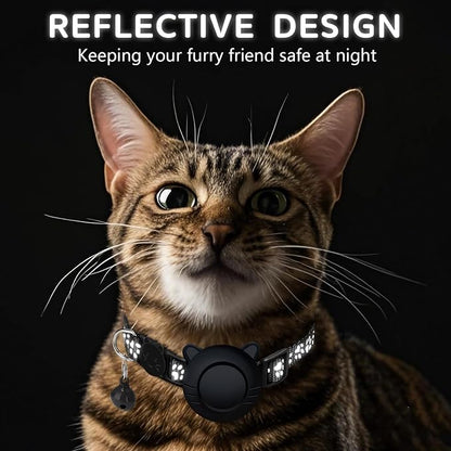 GPS Tracker for Cat Tracker Collar Waterproof Airtag Compatible with Apple Find My (iOS ONLY) No Monthly Fee Breakaway Design Reflective Pattern Bell Black Durable Cat Tracking (Tracker with Collar)