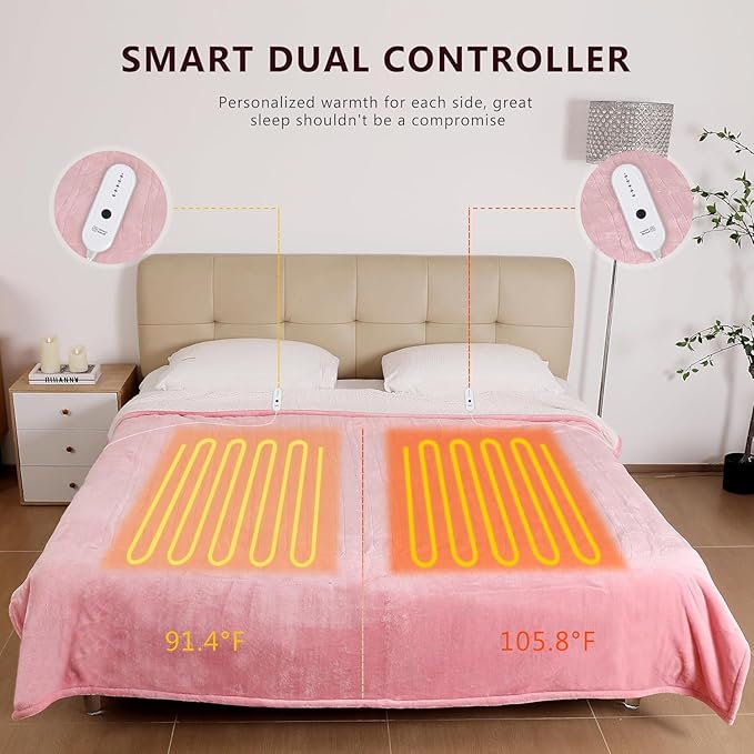 ESTINGO Electric Heating Blanket King Size, Heated Electric Blanket with 5 Heating Levels & 10 Hours Auto Off, Machine Washable Plush Heated Blanket 100" x 90", Pale Pink