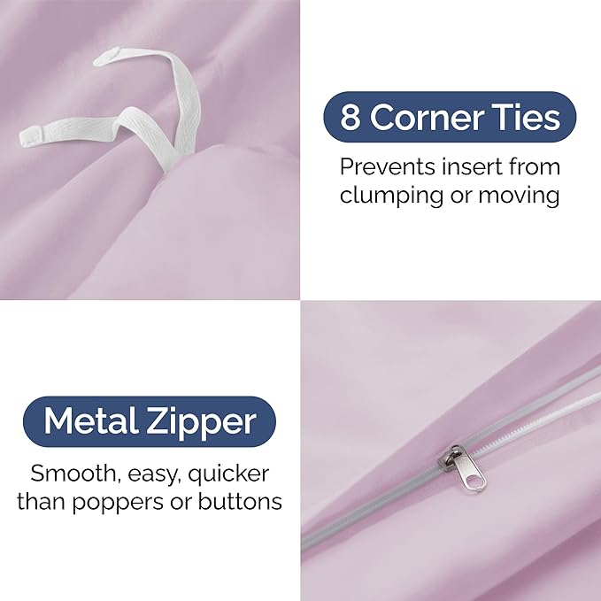 Duvet Cover King Size Set - Extra Soft King Duvet Cover 104" x 90" with 2 Pillow Shams - Hotel Luxury, Easy Care & Fade Free with Zipper Closures and Ties - Comfy, Cozy & Breathable (Light Lavender)