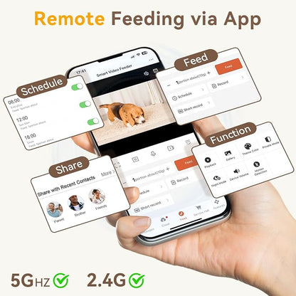 UTCG Automatic Dog Feeder with Camera: 8L/33 Cups 5G WiFi | Timed Food Dispenser for Medium Dogs, 1080P HD Night Vision, Video Recording, 2-Way Audio, APP Control