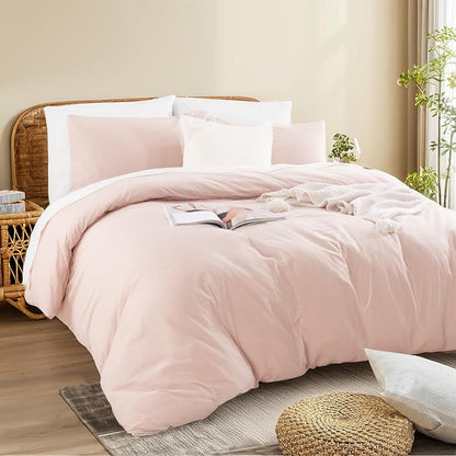 NEXHOME PRO Duvet Cover Set Kids Twin Size, Organic Natural 100% Washed Cotton Linen Look Textured Duvet Cover CCS22002-HUS