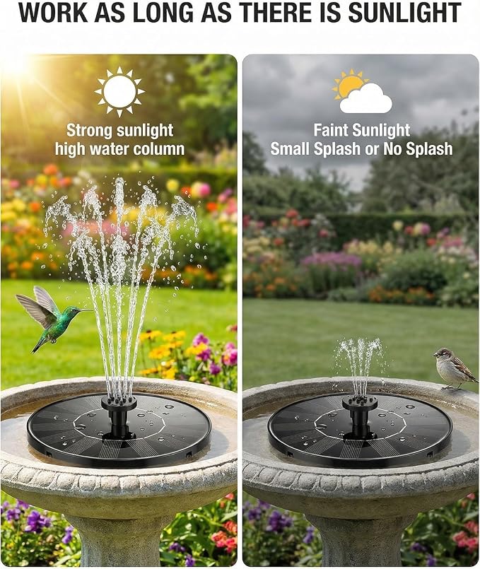 Solar Fountain for Bird Bath, 2026 Upgrade 1.4W Solar Power Water Fountain Pump with 7 Nozzles, Free Standing Floating Powered Fountains for Garden, Pond, Pool, Birdbath (6.3 inch)