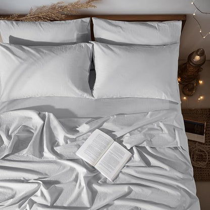 LBRO2M 100% Pure Linen Sheet Set Deep Pocket Up to 16" Bed Sheets Sets, Natural Flax Beddings Soft, Breathable, Comfortable for All Seasons 6 Pcs Sheet Set Cal King Size, Grey