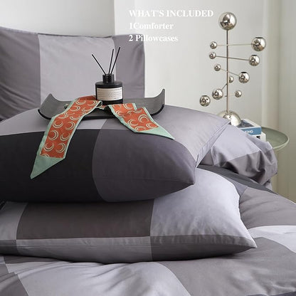 mixinni Twin XL Comforter Set Men Boys Geometric Checkered Plaid Printed Bedding Comforter for All Season Soft Lightweight Bedding Set-(Twin XL Size, Grey,Black)