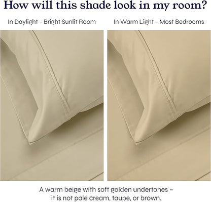 California Design Den Standard/Queen Size Pillowcase Set - 400 Thread Count Pillowcases, 100% Cotton Sateen, Set of 2 Pillow Covers, Soft and Breathable - Beige (Golden Tone)
