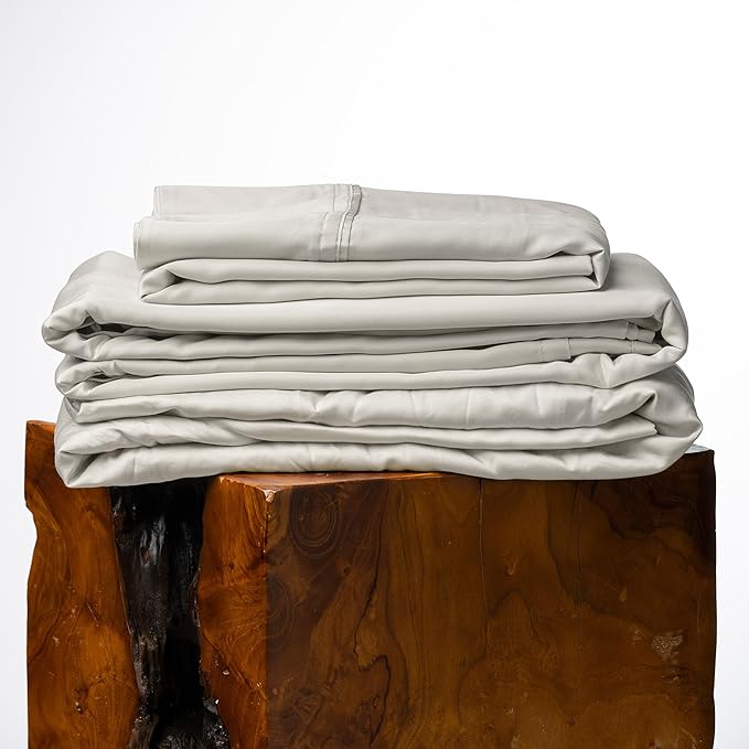 Olive + Crate Tencel Lyocell Eucalyptus Queen Size Sheet Set - Cooling Tencel Sheets for Hot Sleepers with 18 Inch Deep Pocket Fit - Beige 4-Piece Set