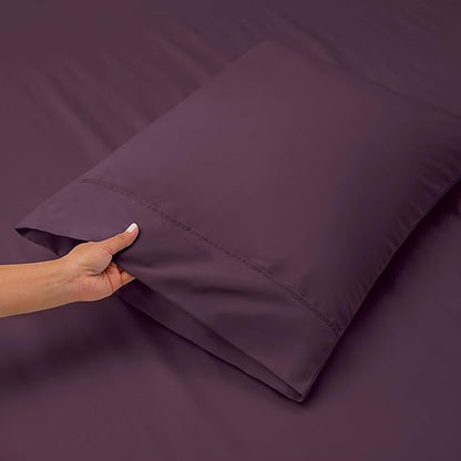 Hearth & Harbor Extra Deep Pocket Sheets - Fits Mattress 18-24 Inches Deep - Extra Deep Pocket Split King Size Sets - 7 Piece Split King Size - Eggplant