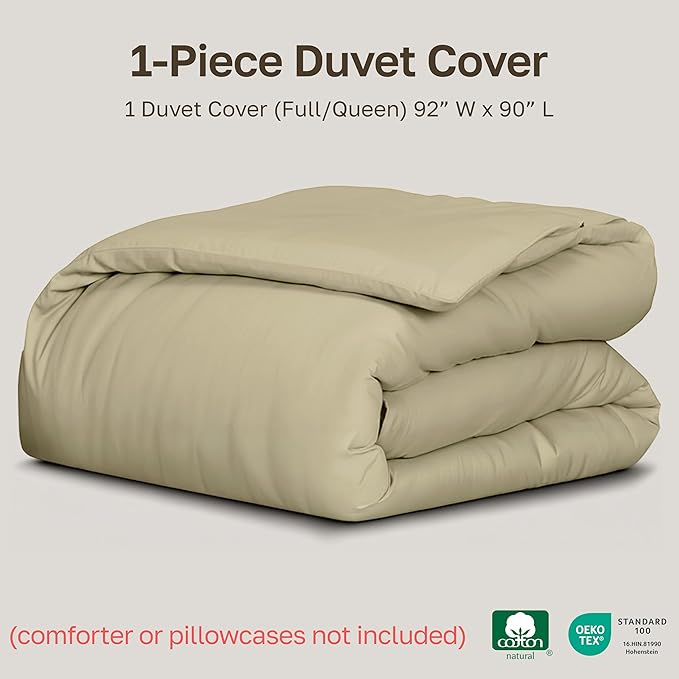 California Design Den Duvet Cover Queen/Full Only - Winner Good Housekeeping Best Bedding Awards 2025, 400 Thread Count Sateen 100% Cotton Queen Duvet Covers, Soft and Durable - Beige (Golden Tone)