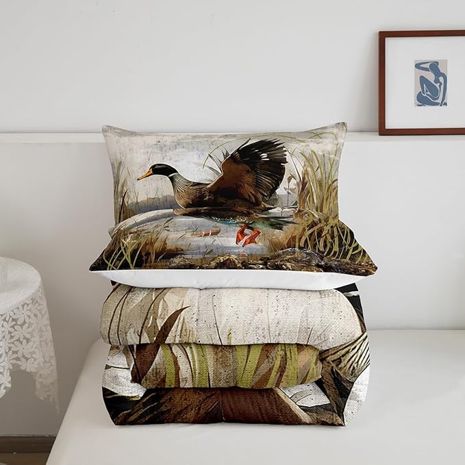 Feelyou Mallard Duck Bedding Set Boys Girls Wild Duck Hunting Comforter Set for Kids Women Men Soft Lodge Cabin Farmhouse Comforter Quilt Room Decor Queen Size Duvet Set Boys