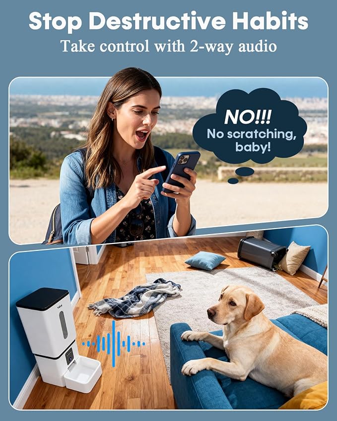 Automatic Dog Feeder Large Breed: 12L/50 Cup Capacity for Kibble up to 20mm | Anti-Clog Dog Food Dispenser - HD 1080P Camera for Remote Mealtime Check-Ins - WiFi App Scheduling Easy Setup by Yakry